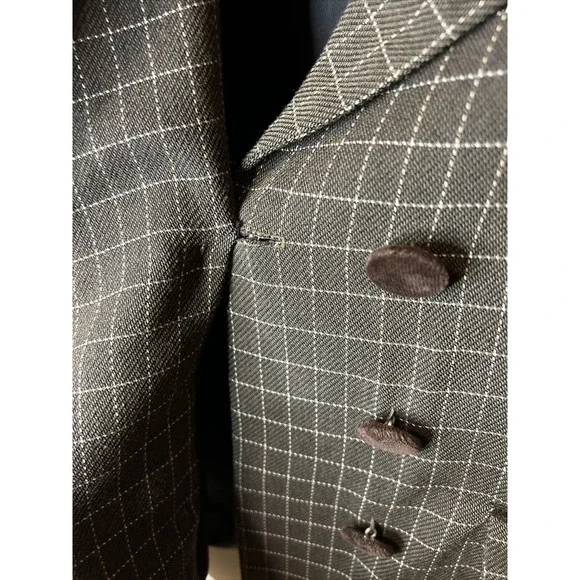 Vintage SANDRO Paris Brown Checked Double-Breasted Velvet Trim Blazer Sz S - Picture 6 of 9